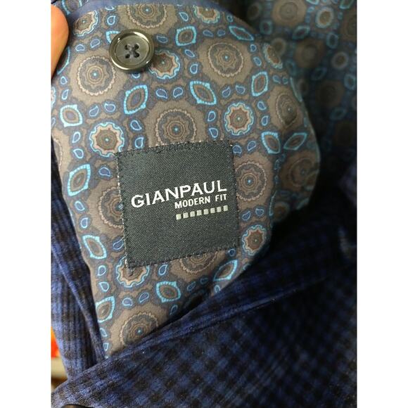Gianpaul Men's 42R Blazer Modern Fit Blue Black Velvet Check Lined formal prof - Picture 6 of 16